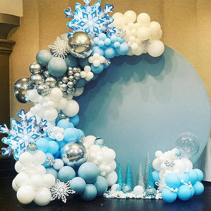 Snowflake Balloons, 12 Inch Metallic Blue Silver White Snowflake Print Confetti - Image 5