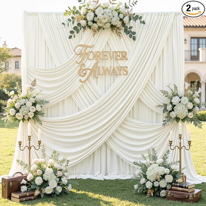 12ft x 10ft Ivory Backdrop Curtains by CO-AVE