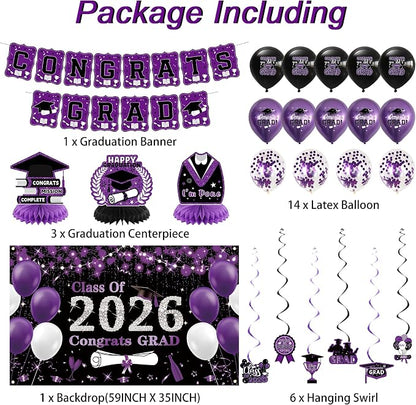 DARUNAXY Black Purple Graduation Party Decorations, 2026 Congrats Grad - Image 2