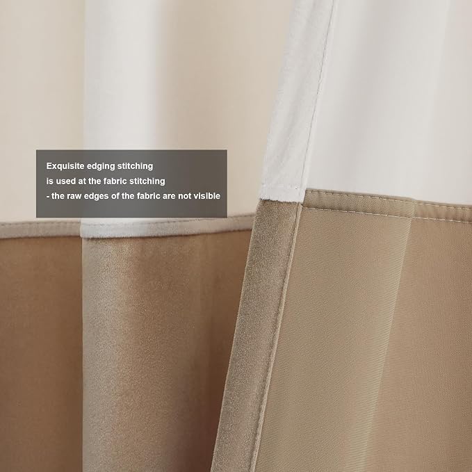 BULBUL Cream Ivory Champagne Luxury Velvet Curtains 102 inch, Color Block | - Image 3