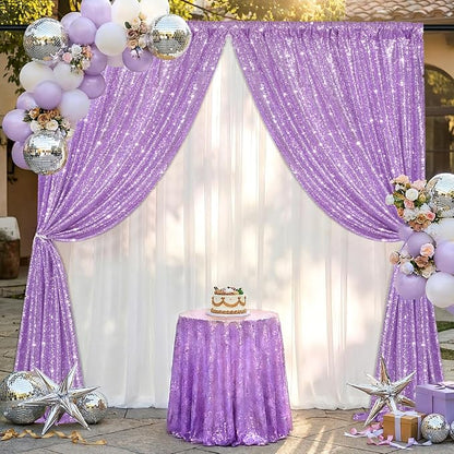 Lavender Sequin Backdrop Curtains-1 Panel 3FTx8FT Light Purple Backdrop - Image 2