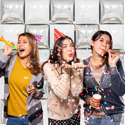 Pearl White and Silver Double Sided Square Foil Balloons Wall, 19 Inches - Image 5