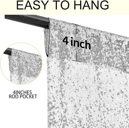 2×8FT-4PCS Silver Sequin Backdrop Curtains Panels, Photography Backdrop Glitter - Image 5