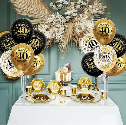 TONIFUL 4 Set Black Gold 40 Printed Balloon Stands - Image 6