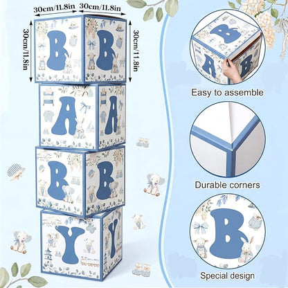 Kathfly 4 Pcs Blue Safari Baby Shower Decoration Blue Toile De Jouy Chinoiserie - Image 2