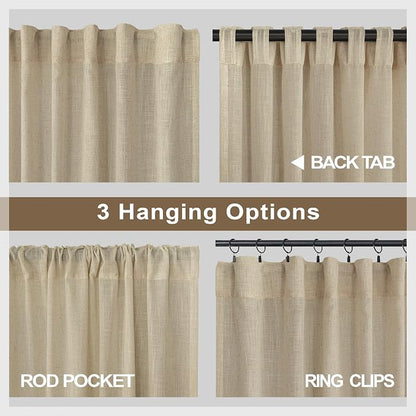 Burlywood Birch Beige Taupe Linen Curtains 63 Inch Length 2 Panels Bedroom - Image 5