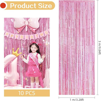 10 Pack Pink Foil Curtain Backdrop 3.2ft x 9.8ft Metallic Tinsel Foil Fringe - Image 3
