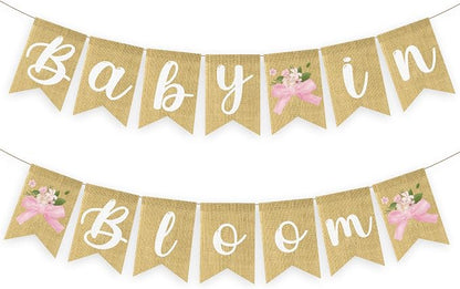 ANGOLIO 2Pcs Baby in Bloom Pink Bow Banner, Floral Baby Shower Gender Reveal by ANGOLIO
