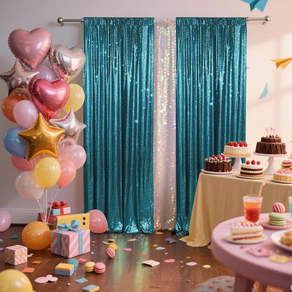 PartyDelight Teal Sequin Backdrop Curtains 2x8ft 2 Panels | Sparkly 3mm sequins - Image 6