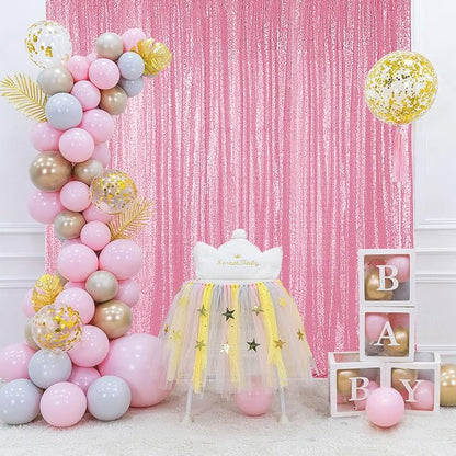 Hahuho Pink Sequin Backdrop Curtain, Banquet Decoration（4 Panels, 2FT x 8FT - Image 3