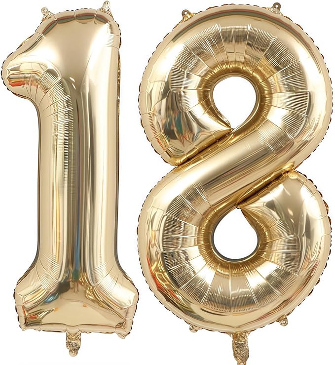 Champagne Gold 18 Balloon Number, 40 Inch Light Gold 18 Balloons Big Foil Mylar by BBPOOL