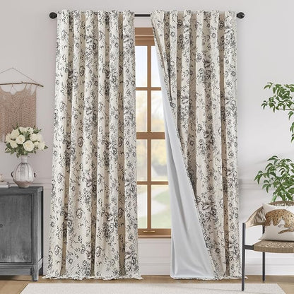jinchan Floral Linen Curtains Lined 108 Inch Farmhouse Back Tab 2 Panels | by JINCHAN