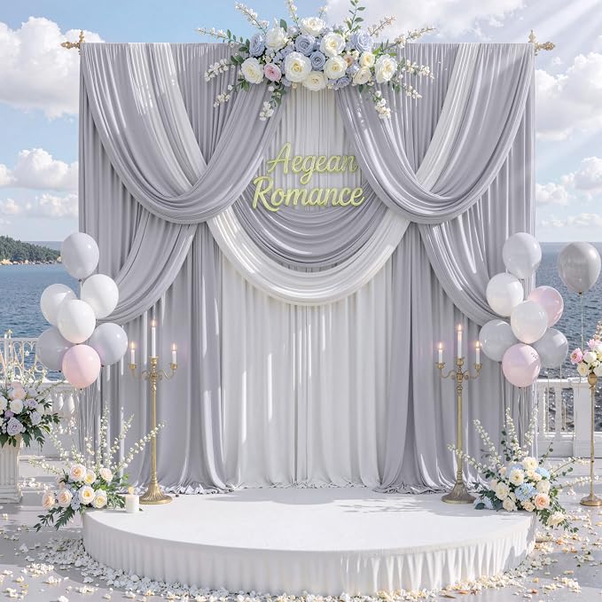 40 ft x 10 ft Wrinkle Free Silver Backdrop Curtain - Image 9