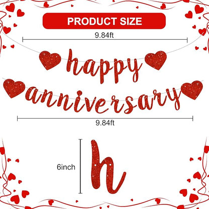 BEISHIDA Glitter Pre-Strung Red Happy Anniversary Banner Decoration | NO DIY - Image 3