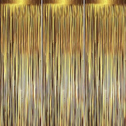 Voircoloria Dark Gold Foil Fringe Backdrop Curtains, 3 Pack | Tinsel Streamers by Voircoloria