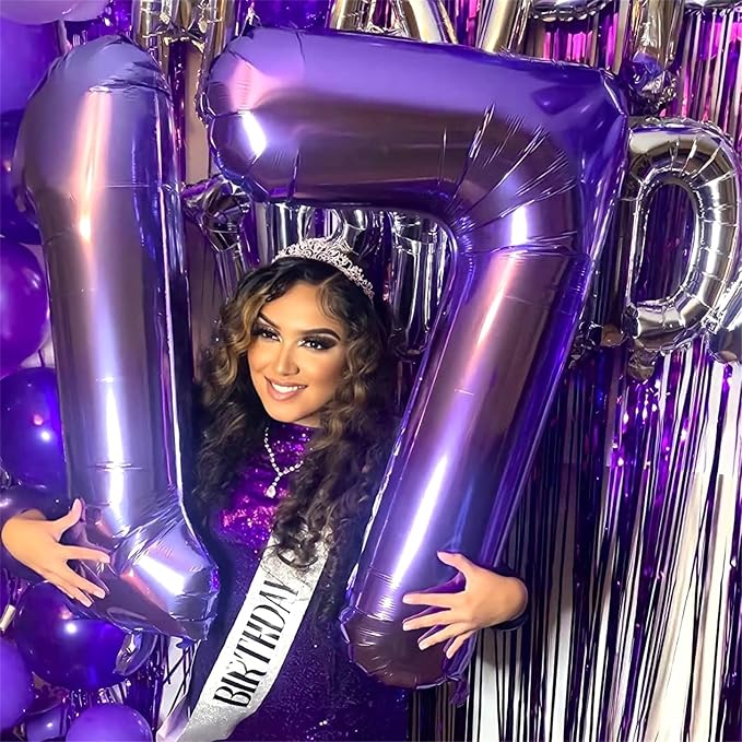 60th Birthday Balloons Purple for Women, 40 Inch Giant Mylar Foil Number 60 - Image 6