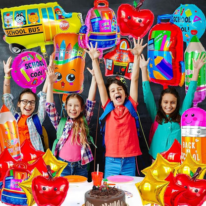 40 Pcs Back to School Foil Balloons, Colorful Apple Pencil Crayon Bus Helium - Image 5
