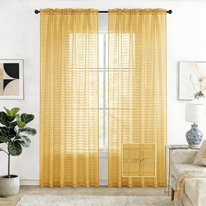 SpaceDresser Check Sheer Curtains 90 Inches Long by SpaceDresser