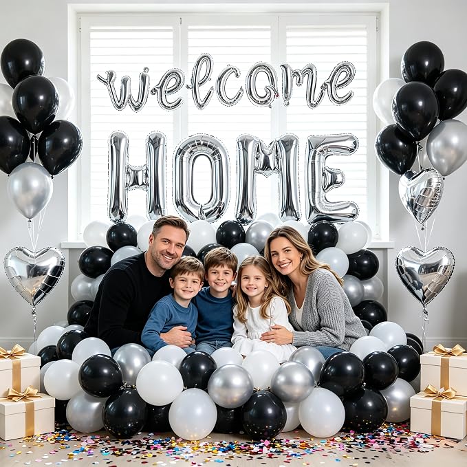 TONIFUL 2 Size Silver WELCOME HOME Foil Balloons Banner Letter Decorations | - Image 4