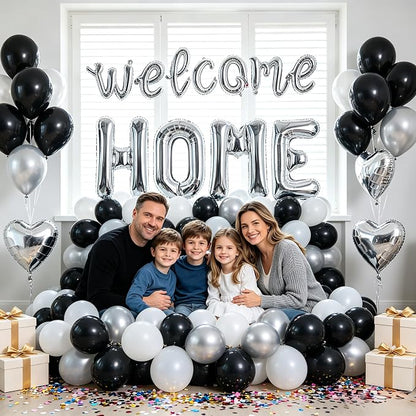 TONIFUL 2 Size Silver WELCOME HOME Foil Balloons Banner Letter Decorations | - Image 4