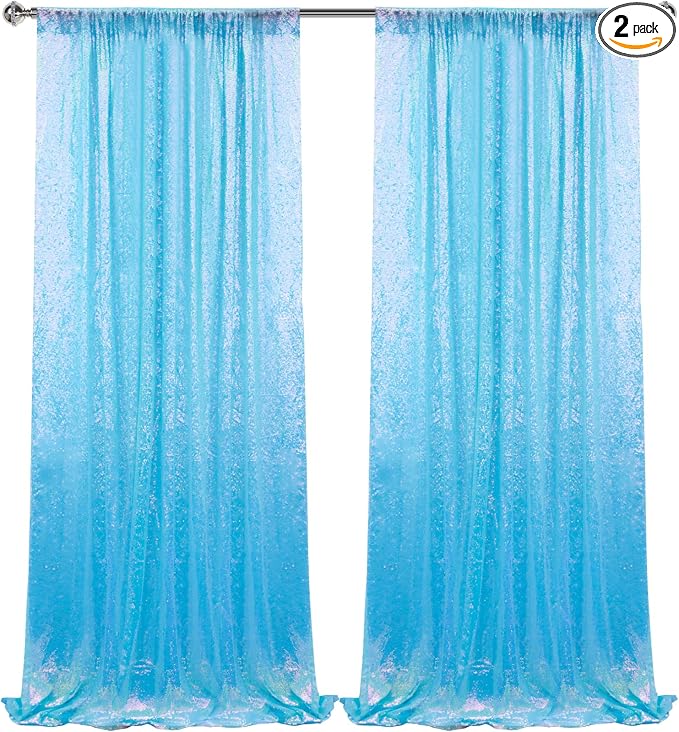 Sugargirl Mermaid Blue Sequin Backdrop Curtain 2 Panels 2FTx8FT Glitter Mermaid by Sugargirl