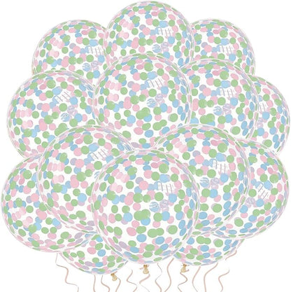 Pastel Blue Pastel Pink Pastel Green Confetti Balloons 25 Pcs, 12 Inch Clear - Image 5