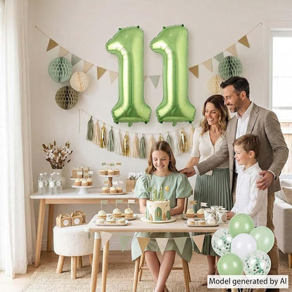 Light Green Number 11 Balloon 40 Inch, Glossy Foil Twin Digit Party Supplies | - Image 2