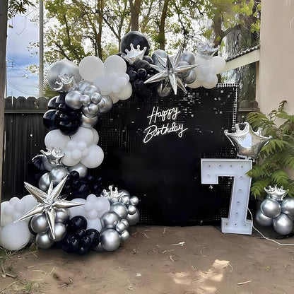 Black Silver Balloon Arch Kit 138Pcs Black White Metallic Silver Confetti Disco - Image 6