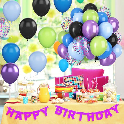 Green Purple and Blue Balloons, 12 Inch Purple Green and Black Balloons Purple - Image 3