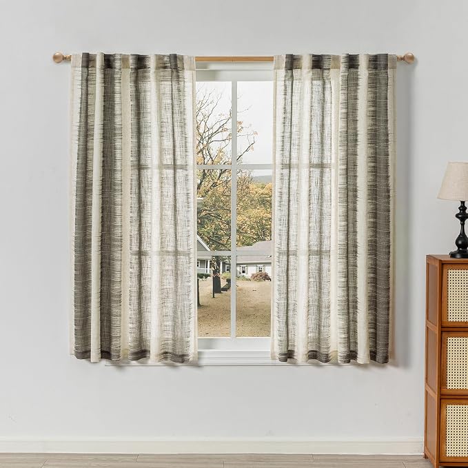 MYSKY HOME Bedroom Curtains Linen Textured Sheer Panels, Curtains 63 Inch - Image 2