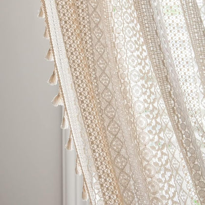Sutuo Home Boho Curtains Crochet Lace Sheer Bohemian Stylish - Image 7