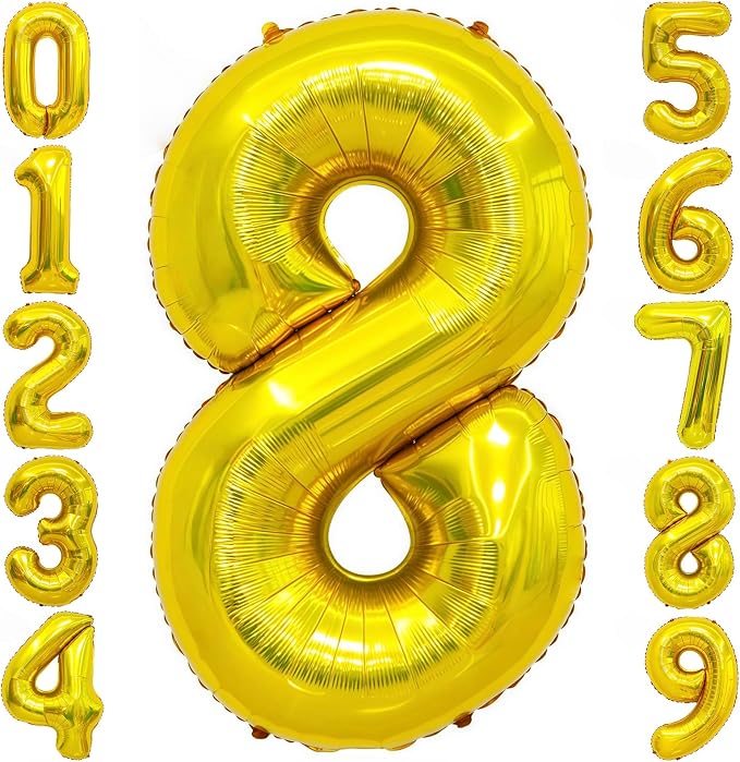 Gold 8 Balloon Number, 40 Inch Number 8 Balloon Large Gold 8 Foil Mylar Helium by BBPOOL