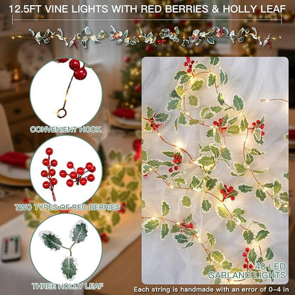 40 LED Christmas Fairy Lights Battery Powered, 12.5ft Vine String Lights - Image 3