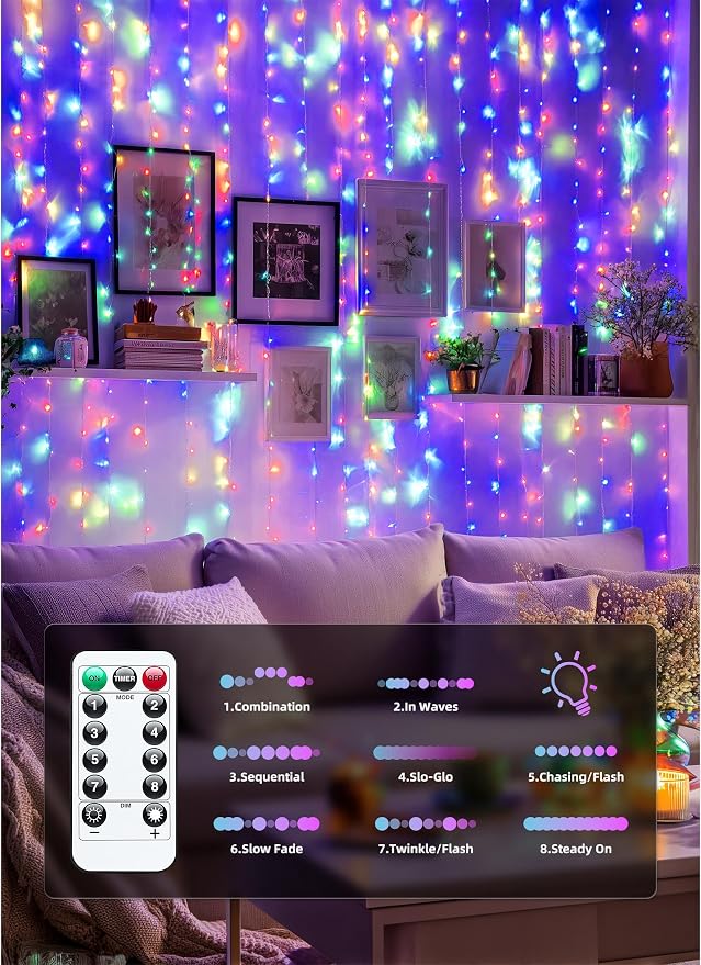 Brightown 300 LED Fairy Curtain Lights, 9.8ft x 9.8ft String Lights | - Image 5