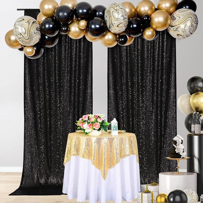 PartyDelight Black Sequin Backdrop Curtains 5x10ft 2 Sparkly Panels | 4 Inch - Image 9