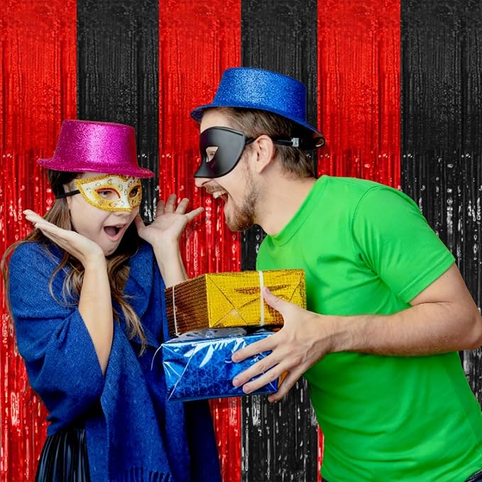 5 Pack Black and Red Backdrop Party Decorations Tinsel Curtain Halloween Party - Image 6