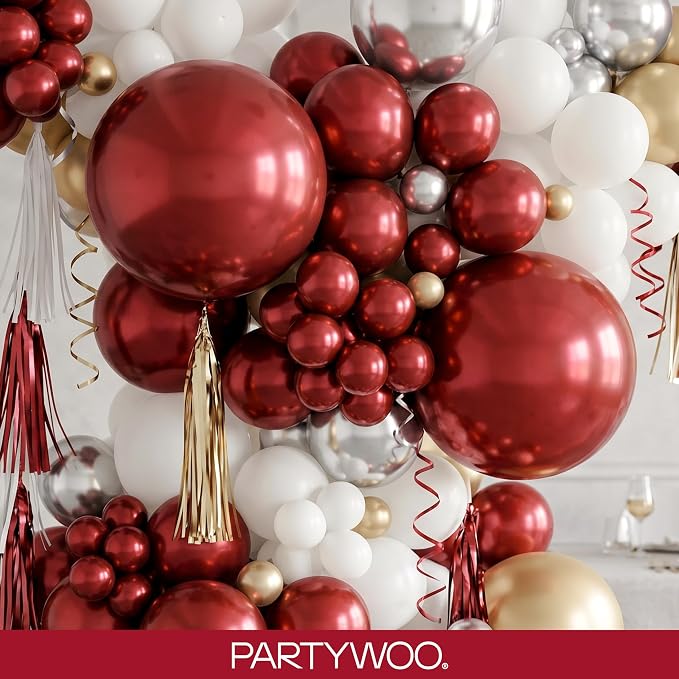 PartyWoo Burgundy Balloons 130pcs Dark Chestnut Red Maroon Color | 18 12 10 5 - Image 8