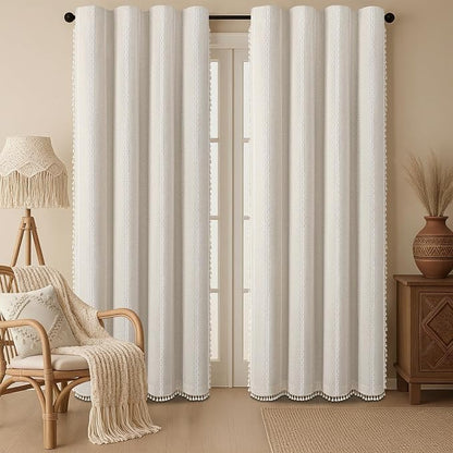 80% Boho Blackout Curtains 84 Inch Linen Blend Drapes 2 Panels | Vintage - Image 9
