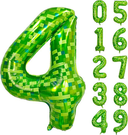 40 inch giant Green pixel miner game number 4 balloon | Large mining theme foil by Exquisitehighqualitypartydecorationstomeetyoureveryneed%EF%BC%81