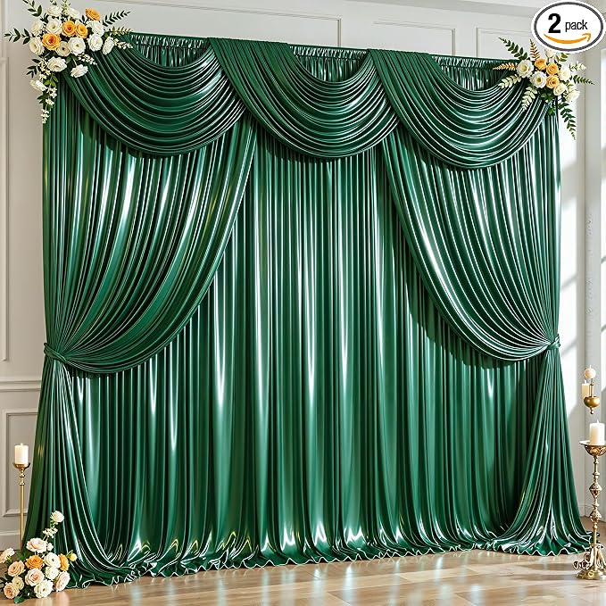 20x10ft Dark Green Glitter Backdrop Curtain by Partisky