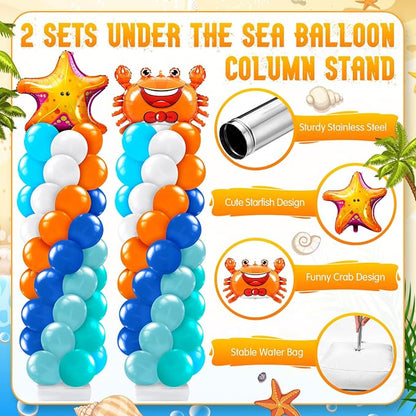 Kasyat 2 Sets Ocean Themed Balloon Column Stand Kit Blue Sea Balloon Arch - Image 2
