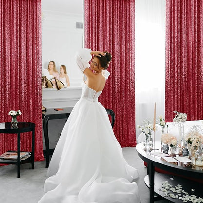 2×8FT-6PCS Burgundy Sequin Backdrop Curtains Panels, Photography Backdrop - Image 4