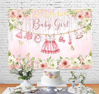 InMemory Girl Baby Shower Backdrop Pink Floral Baby Shower Decorations - Image 4