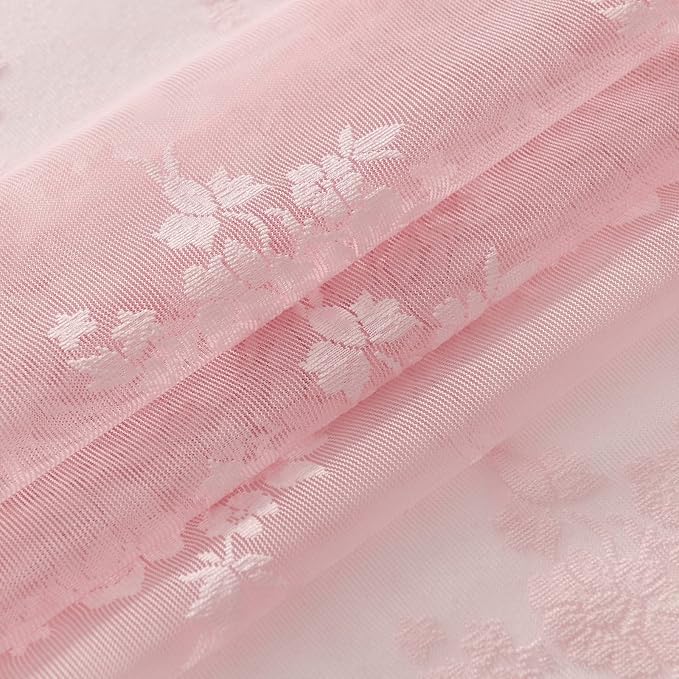 Kotile Pink Sheer Curtains for Girls Bedroom Rustic Floral 52x84 Inch 2 Pcs | - Image 7