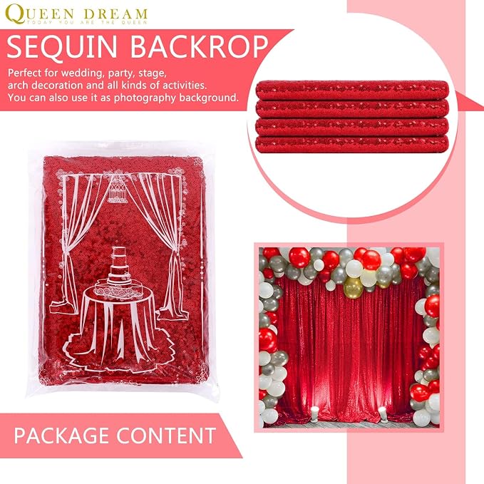 8ft x 8ft Red Sequin Backdrop Curtain Sparkle Photo Backdrop | Glitter Photo - Image 7