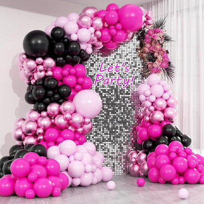 148Pcs Pink and Black Balloons Garland Arch Kit by Unknown