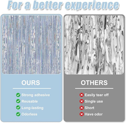 5 Pack 3.3 x 9.9 ft Holographic Silver Tinsel Streamers Party Decorations | - Image 3