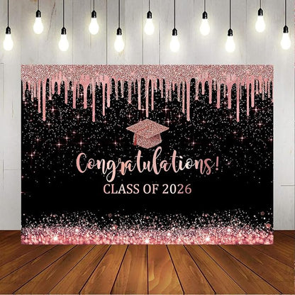 Mocsicka Rose and Gold Graduation Backdrop Congratulations Class of 2024 - Image 5