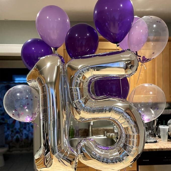 40 Inch Silver Large Numbers Balloons 5, Self Inflating Digit 5 Helium Balloons - Image 3