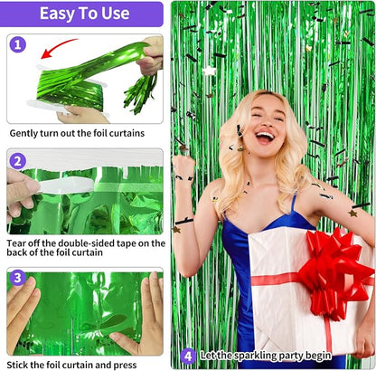 JINSUI Green Tinsel Backdrop 3.3x8.2ft, 2 Pack Foil Fringe Curtains Decor | - Image 6